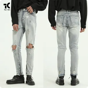 Calça jeans rasgada azul claro com pernas pequenas, calça jeans tipo High Street, calça jeans masculina rasgada, calça jeans de homens, calça jeans magro