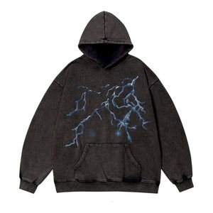 Design personnalisé Style surdimensionné Vintage Streetwear Hoodies OEM ODM Noir Imprimé Hommes Acid Wash Sweat à capuche Pull en gros - Product Image 1