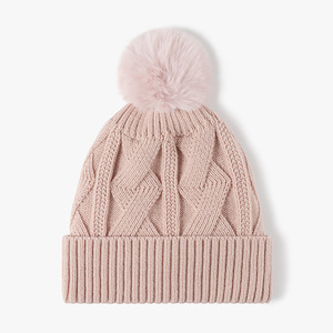 หมวกบีนนี่กันหูผ้าแจ็คการ์ดหมวกถักสำหรับใส่กลางแจ้งสำหรับฤดูหนาวพร้อมซับในผ้ากำมะหยี่และหมวกถักไหมพรมปอมปอมปอม - Product Image 6