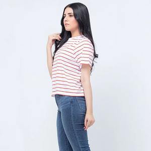 Precio bajo al por mayor de las mujeres a rayas impresas camisetas Tops hermosa Casual transpirable manga corta verano Casual camiseta - Product Image 4