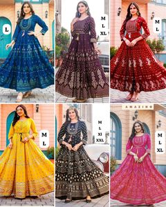 Hermoso traje de diseñador elegante Último elegante Venta caliente 14Kg Vestido de estampado de rayón con bordado Trabajo Compras en línea India - Product Image 6