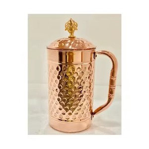 Jarra de cobre puro con diseño de diamante con tapa para servir agua, uso doméstico en la cocina - Product Image 2