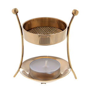 Brûleur d'aromathérapie personnalisé pour le parfum fondu de la maison de table de chambre à coucher avec le bois et le matériel de graine de conception de maille en laiton en métal - Product Image 2