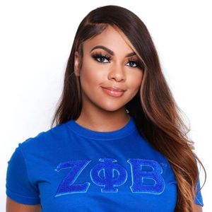 Solide Zeta Phi Beta Chenille Tee Bleu avec Lettres Grecques Brodées Sororité Vêtements Coton Collégiale Femmes Mode Chemise - Product Image 2