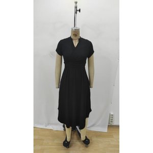 Robe en viscose à manches courtes et col mandarin pour femme, 35422 - Noir - Product Image 3