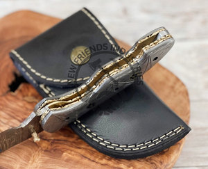 Cuchillo plegable hecho a mano con revestimiento de acero damasco, Funda de cuero fino, regalo DIY para novio, soporte OEM disponible - Product Image 5