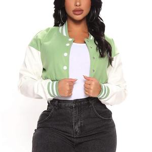 Chaqueta Bomber Entallada con Mangas en Contraste para Mujer, Estilo Americano, Cuello Alto, Parche de Chenilla Personalizado, Estilo Universitario - Product Image 5