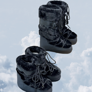 Bottes longues rétro en fourrure épaisse noires pour femmes, style étoile et lune, chaussures décontractées chaudes et confortables pour l'extérieur - Product Image 4