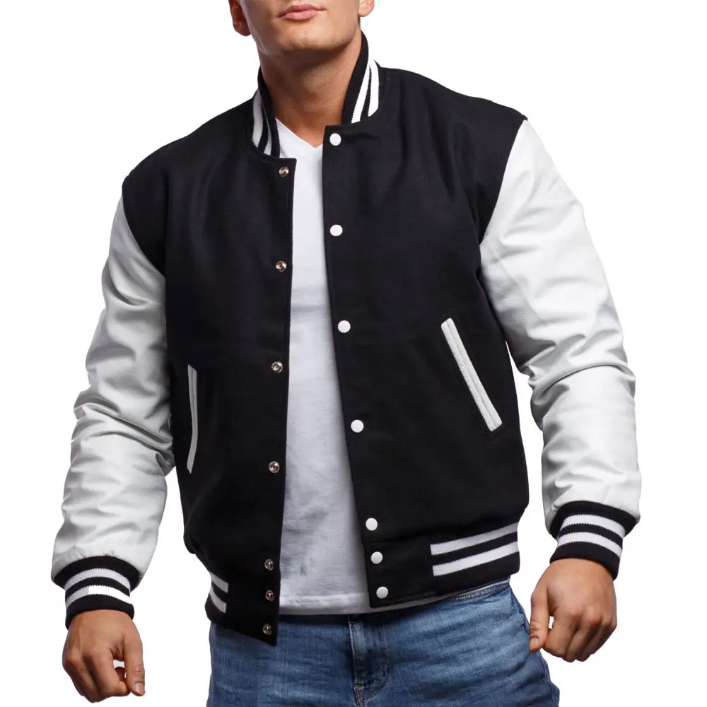 High Quality Custom Wool Body Leather Sleeves Varsity Jacket with custom Embroidery logo varsity jackets