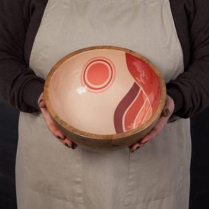 Nouveau bol de service en bois imprimé d'émail fabricant nouveau Design bol de service en bois de mangue imprimé personnalisé meilleure qualité - Product Image 1