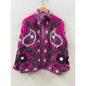 Autumn the Pomegranate Garden Hand-Embroidered Velvet <b>Jacket</b> Fuchsia Magenta Suzani Style - Product Image 5