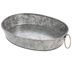Bandeja de servicio galvanizada Vintage clásica con mango de madera, plato de servicio galvanizado, mesa de granja, centro de mesa, bandeja de Metal - Product Image 6