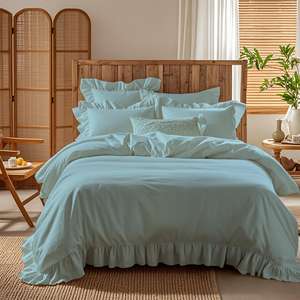 Juego de Ropa de Cama de Lujo de 4 Piezas en Polialgodón con Diseño Azul Sólido, Funda de Edredón con Volantes, Sábana Ajustable y Fundas de Almohada - King para Uso Doméstico - Product Image 2