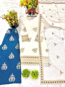 Traje de fiesta de moda de diseño único Chinon seda secuencia pesada bordado trabajo superior e inferior con borde de encaje trabajo Dupatta - Product Image 3