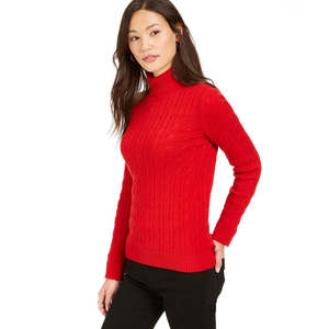 Maglione a Collo Alto con Cavo Intrecciato da Donna Charter Club, Rosso, Stile Coreano, Traspirante, con Logo Frontale, per Autunno Inverno, Taglia Large - Product Image 1