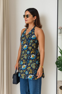 Tradicional étnico corto Kurti 100% algodón estampado cuello Halter diseñado para comodidad y estilo espalda elástica para facilitar las aberturas laterales - Product Image 3