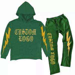 Ensemble survêtement pour homme en polyester/coton personnalisé, avec logo, pantalon de survêtement lourd, pantalon de survêtement évasé, ensemble sweat-shirt, tissé, décontracté, uni - Product Image 2