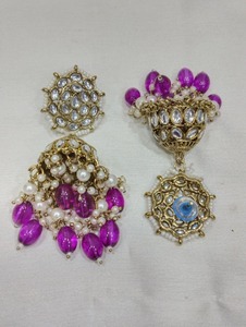 Conjunto de Collar de Novia con Perlas Kundan y Aretes con Cuentas de Color Vino, Maang Tikka, Joyería India para Bodas - Product Image 3