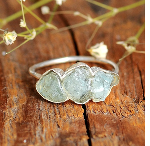Anillo de tres piedras de alta calidad para mujer, Plata de Ley 925, piedra preciosa aguamarina sin cortar Natural, diseño elegante, compromiso, boda - Product Image 3