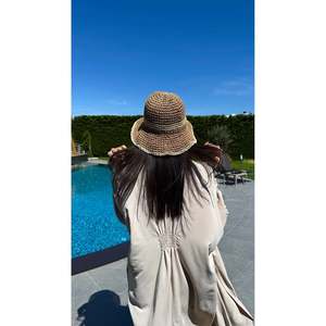 Camel Hand-Knitted Straw Beach <b>Hat</b> - Wide Brim Summer Sun Protection <b>Hat</b> with Color Detail HSR2099 - camel2099 - Product Image 5