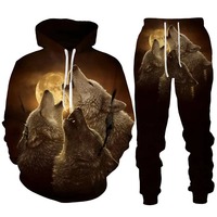 2025 haute qualité personnalisé hommes femmes Cool forêt loup 3D imprimé à capuche/pantalon/costume mode Couple tenues
