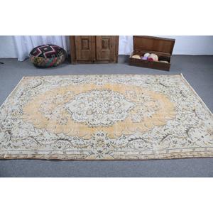 Tapis turc 5,4 x 8,8 pieds, motif plantes et arbres jaunes, tapis vintage en laine - Product Image 3