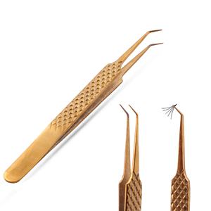 Color <b>Pink</b> Tip Gold Diamond Grip Stainless Steel Eyelash Extension Tweezers Hand Made Customized Packing - Product Image 3
