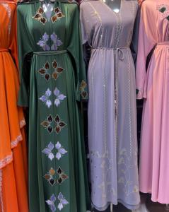 2026 Best Luxury Breathable Sequined Turkish Style Abaya Flared Hem Handmade Crystal Stone Work Modest Muslim Women's Evening - Product Image 4