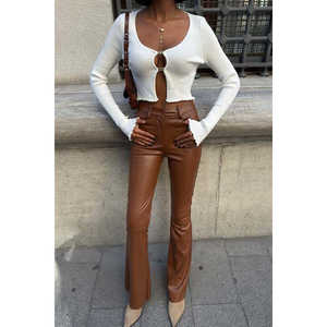 <span class=keywords><strong>Pantaloni</strong></span> in Pelle a Vita Media Stile Spagnolo Collezione 0088 Eleganti <span class=keywords><strong>Pantaloni</strong></span> in Tessuto PU - Product Image 4