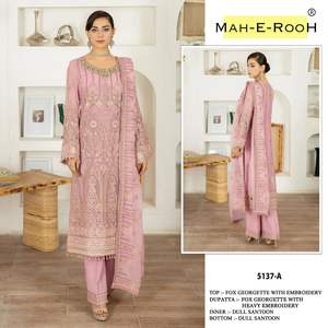 EID Special Heavy Fox Georgette Pakistanais Costume Semi-Cousu Nouveau Palazzo Avec Broderie Séquence Travail pour Indien Pakistanais - Product Image 5