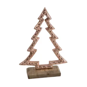 Bevliegende Vrolijke Kerstboom Verkoperd Met Bruine Houten Basis Voor Feestversiering Voor Kerst En Huisdecoratie Metaal