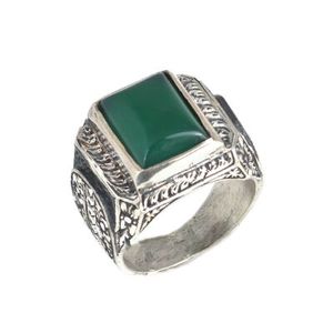Anillo de Plata de Ley 925 para Hombre con Incrustaciones de Ágata Verde en Forma de Pluma, Anillo con Bisel para Uso Diario, Anillo con Piedra de Coral - Product Image 1