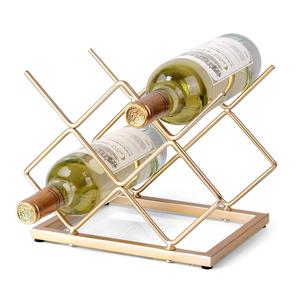 Porte-bouteilles moderne en métal rouge pour comptoir, support de bouteilles sur pied, organisateur de rangement pour bouteilles, décoration pour la cuisine et la maison - Product Image 1