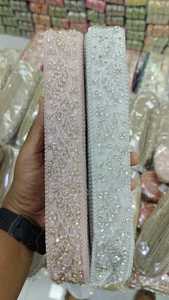 Ruban en soie brodé à la machine sur mesure, 100 mm, écologique, 100 % coton organza, travail de pierre, rose clair gris pour costume de femme - Product Image 6