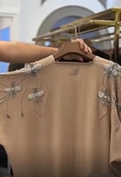 Magnifique robe de soirée de luxe pour femme en satin, brodée devant et derrière, longueur ras du sol, style burqa abaya musulmane