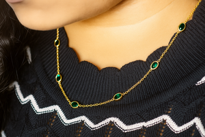 Sterling <b>Silver</b> Emerald Station Layer <b>Necklace</b> Minimalist May <b>Birthstone</b> - Product Image 2