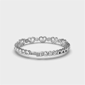 IGI Certified Lab Grown Diamond Heart Link <b>Bracelet</b> in <b>Solid</b> 925 Sterling <b>Silver</b> Round Cut Designer <b>Bracelet</b> - Product Image 4