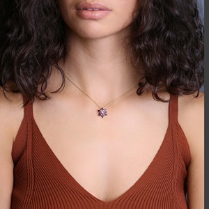 Collier Pendentif Fleur Tendance Unique en Améthyste et Zircon, Bijou en Argent Sterling 925 pour Fiançailles, Mariage et Fêtes - Product Image 2