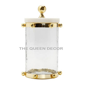 Recién llegado, tarro decorativo con acabado dorado de forma redonda de Metal de latón, estilo moderno, acento para el hogar medio - Product Image 6