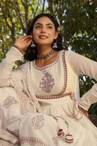 Traje Anarkali de última colección con bordado e impresión digital para trabajo, boda y fiesta, vestido tradicional - Product Image 3