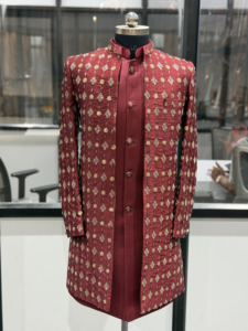 Premium <b>Mens</b> Wedding <b>Kurta</b> Jacket Set Designer Indo Western Open Front Sherwani Long Embroidered Suit Jacket Groom Ceremony Wear - Product Image 5