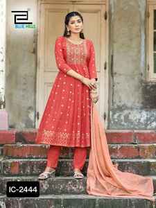 Most Beautiful Indian Trendy Fashion for Women Long Banglory Silk With Embroidery Anarkali <b>Kurti</b> Gown with Dupatta Set for women - Product Image 6