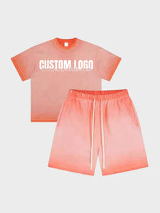 Conjunto de camiseta y pantalones cortos de algodón lavado con ácido, ropa de calle Vintage, traje de verano, logotipo personalizado disponible, ropa informal al por mayor - Product Image 2