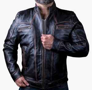 Nouveau produit vente chaude veste de cycliste veste en cuir à fermeture éclair véritable pour hommes coupe ajustée manteau en cuir vestes en cuir pour hommes - Product Image 1