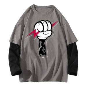 T-shirt double couche long double couche T-shirt graphique de haute qualité T-shirt en coton double couche coupe ample 100% coton pour hommes - Product Image 5