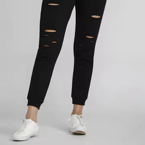 Nouvel arrivage de leggings épais de couleur unie personnalisés de jogging pour femmes pantalons pour hommes avec cordon de serrage à la taille et vêtements de rue en détresse - Product Image 4
