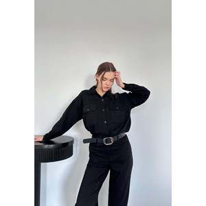 Black Washed Shirt And <b>Trousers</b> Set - Black - Product Image 3