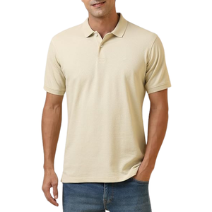 เสื้อโปโลผู้ชายสีเบจผ้าฝ้ายเนื้อนุ่มแขนสั้นลำลองแฟชั่นทันสมัยสำหรับฤดูร้อนสวมใส่สบายมีสไตล์ใส่ได้ทุกวันระบายอากาศได้ดีทันสมัย - Product Image 1