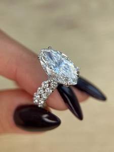 Anillo de propuesta de diamante de corte Marquesa de moissanita Original fina de plata 925 banda de duelo regalo de fiesta de cumpleaños para socio - Product Image 4