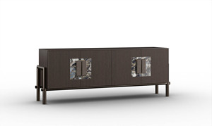 Luxury Living Room 3-Door <b>Storage</b> <b>Sideboard</b> Elegant Wooden Dining Buffet Cabinet with Decorative Ceramic Top Insert - Product Image 4